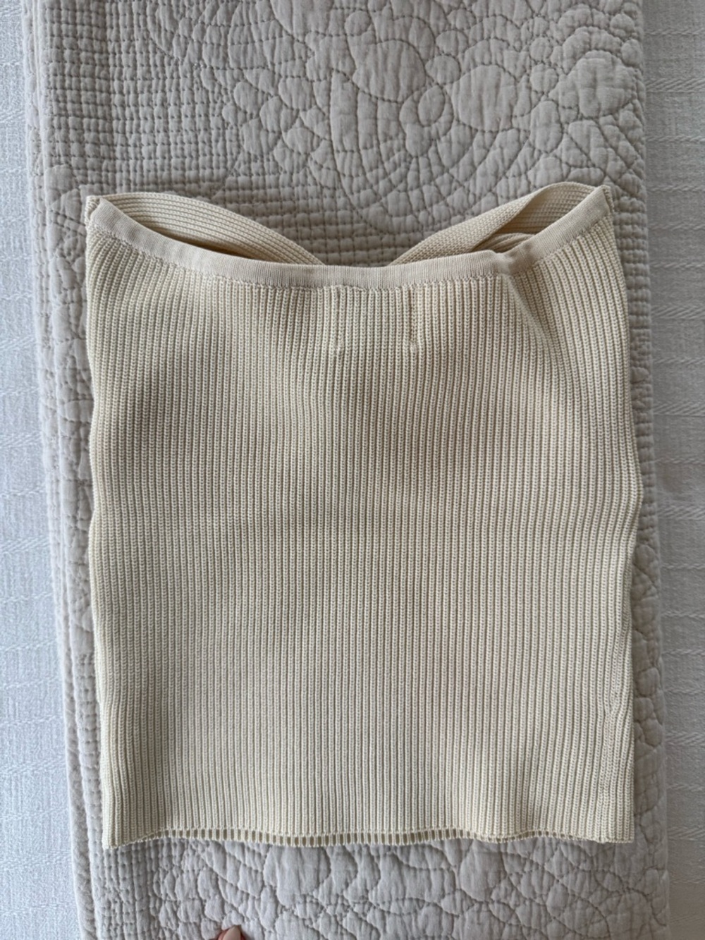 DISSH Cream Twist-Front Strapless Ribbed Crop Top - Picture 4 of 5